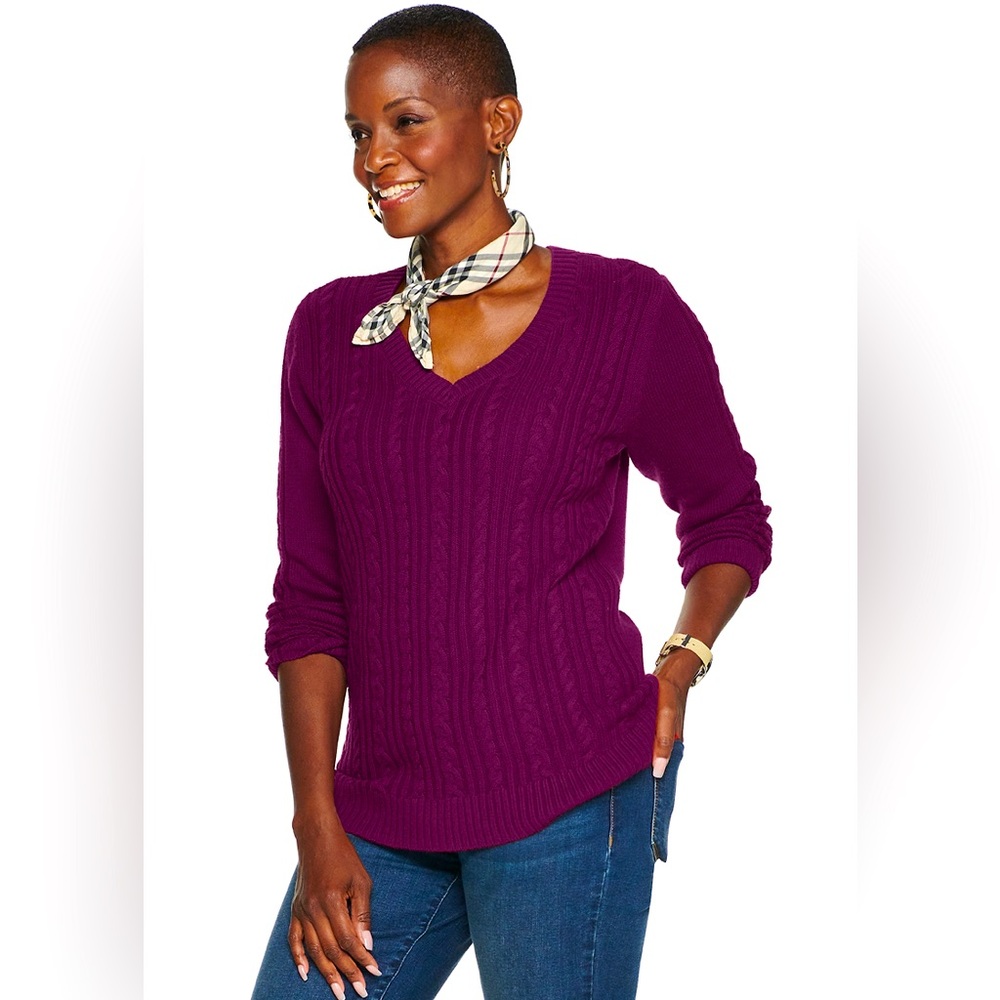 Craft & Barrow classic v-neck cable knit sweater size: S